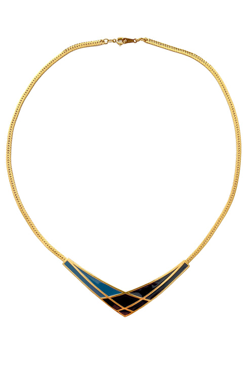 1970's/80's Vintage Necklace - AVON Turquoise/Black Enamel Front Detail