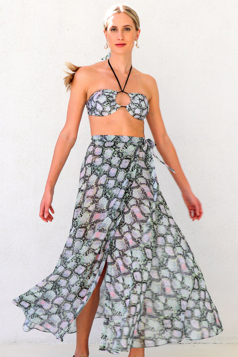 Cherie Reversible 4-Way Bikini "Olive Python/Solid Black"