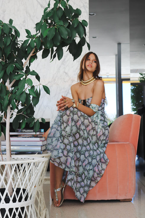 Jupe portefeuille longue Jordan "Olive Python"