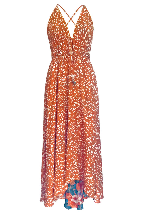 Maxi abito reversibile in georgette di seta Caroline "UV Floral II".