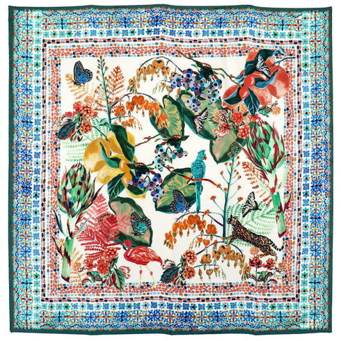 Foulard Quadrato in Seta "Flora e Fauna".