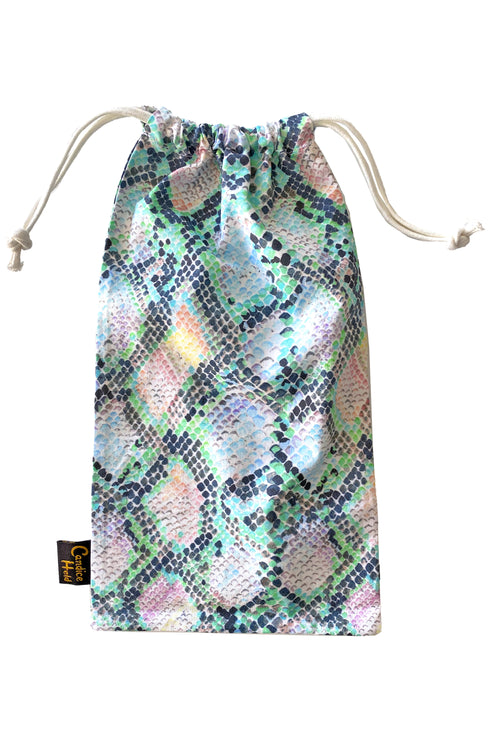 Sandali avvolgenti con foulard in seta "Crystal Python".