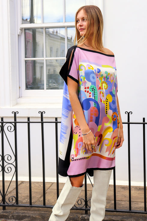 Amanda "Brushstroke Blocks/Painterly Pastels" Tunica sciarpa di seta