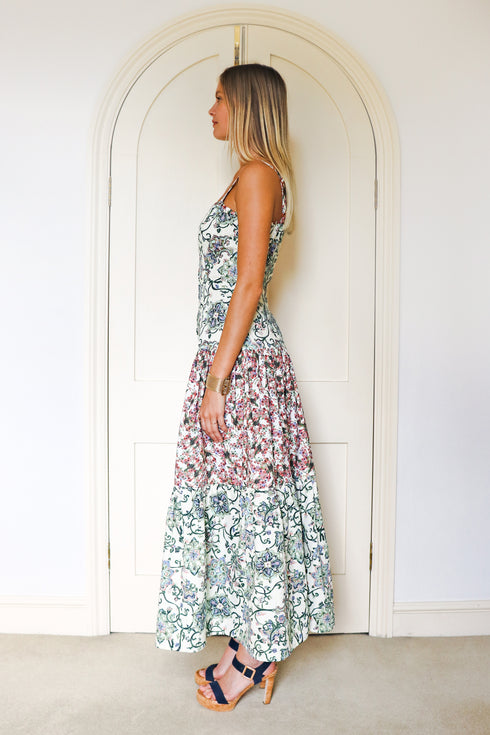 Brigitte "Byzantine Floral" Cotton Poplin Tiered Dress