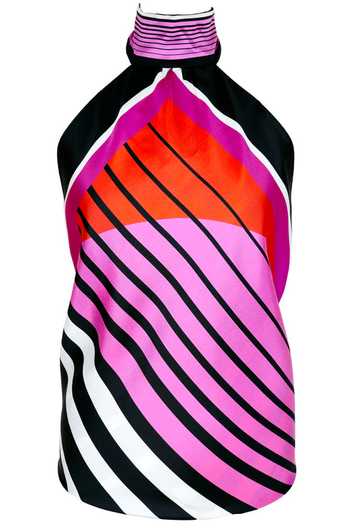 Raquel "Parallel Lines III" Reversible Silk Scarf Halter Top