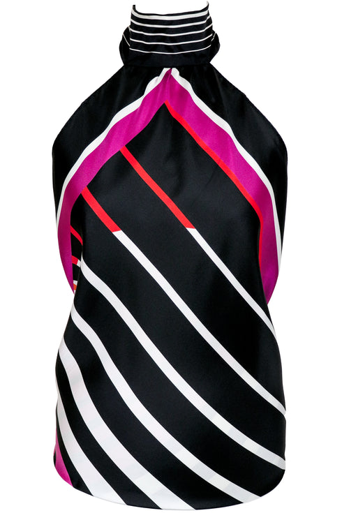 Raquel "Parallel Lines III" Reversible Silk Scarf Halter Top