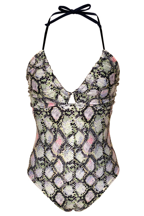 Chloe Reversible 3-Way Maillot "Olive Python/Solid Black"
