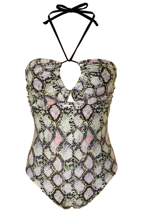 Chloe Reversible 3-Way Maillot "Olive Python/Solid Black"
