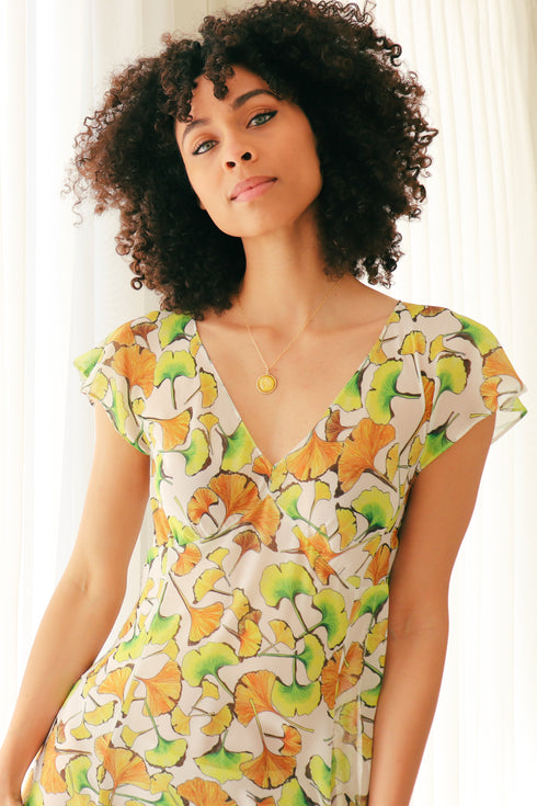 Yasmin "Ginkgo Leaves" Georgette Dress