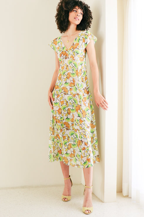 Yasmin "Ginkgo Leaves" Georgette Dress