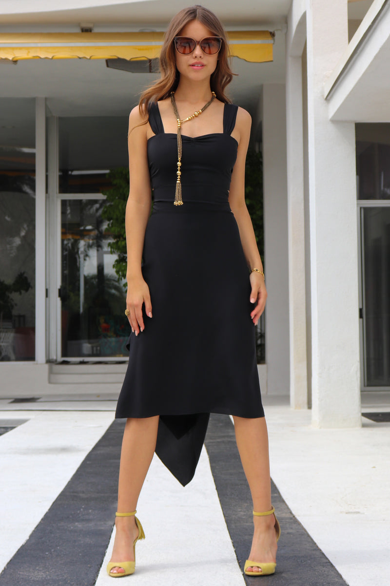 drop waist dress with neck scarf Ebony Silk Scarf Dress- Solid Color Black / Size 1 P/S