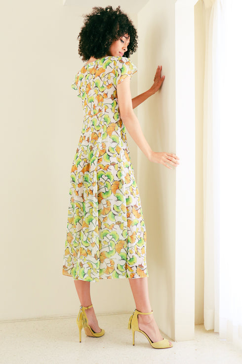 Yasmin "Ginkgo Leaves" Georgette Dress