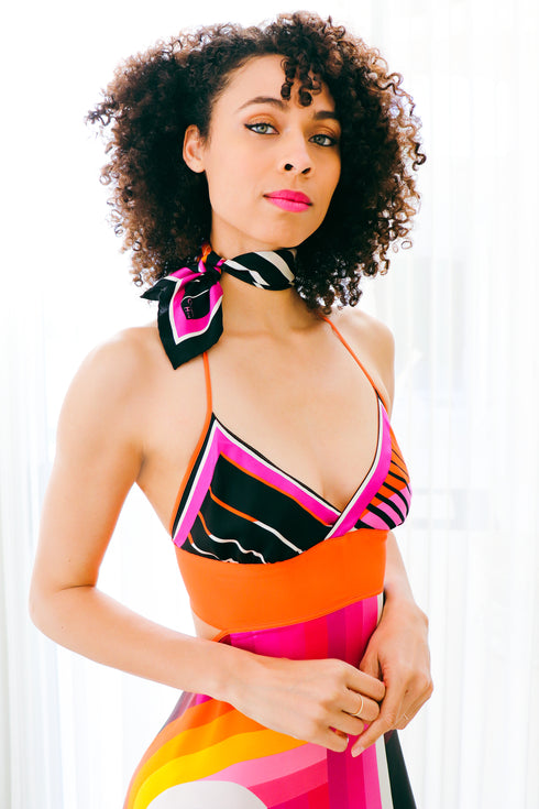 "Lignes Parallèles III" Pochette / Petit Foulard en Soie