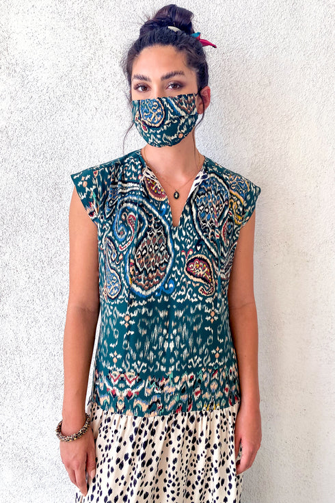 "Ikat Paisley" Reversible Silk Face Mask