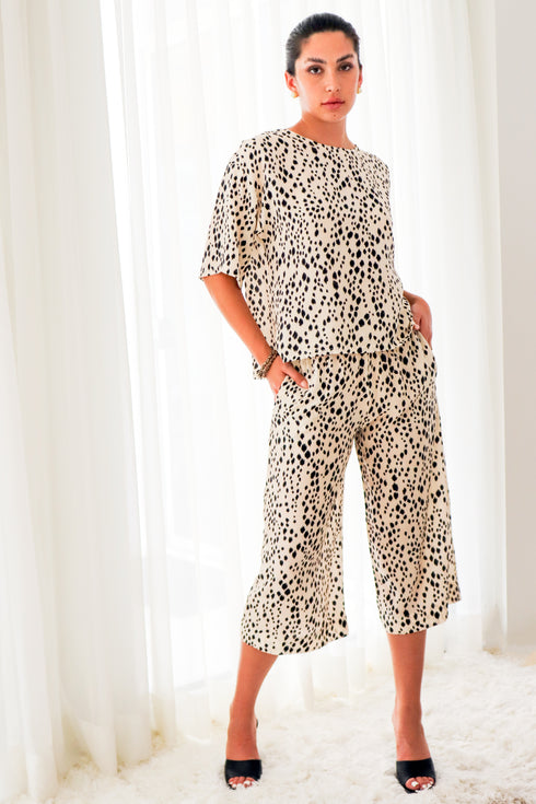 Charlotte " Snow Cheetah" Silk Cropped Pants