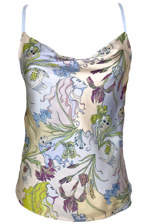 Canotta in raso reversibile Athena "Nouveau Nymphs".