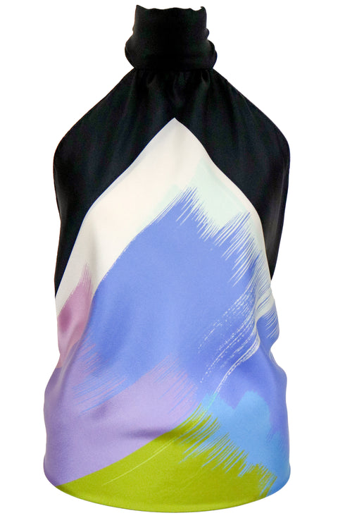 Raquel "Brushstroke Blocks" Reversible Silk Scarf Halter Top