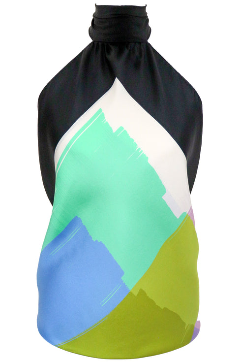 Raquel "Brushstroke Blocks" Reversible Silk Scarf Halter Top
