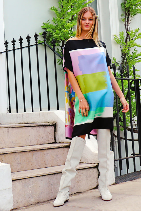 Amanda "Brushstroke Blocks/Painterly Pastels" Tunica sciarpa di seta