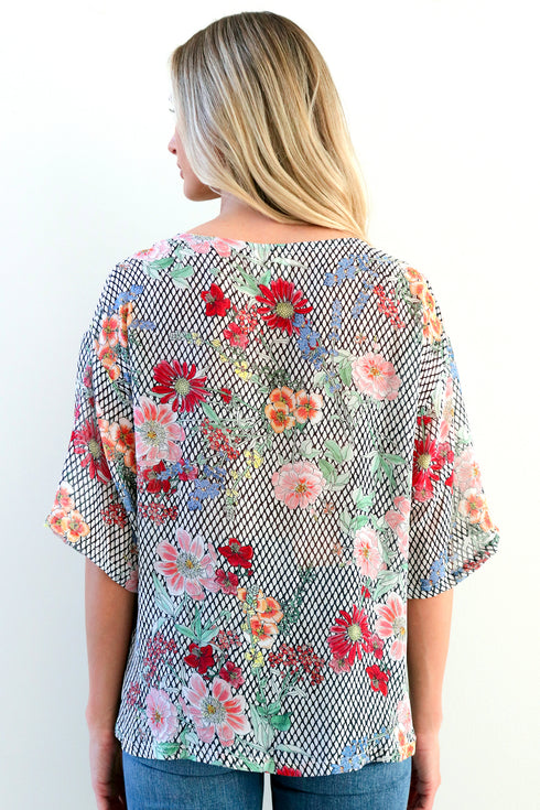 Haut en soie "Fishnet Floral" Jane