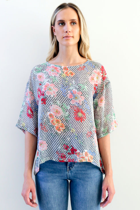 Haut en soie "Fishnet Floral" Jane