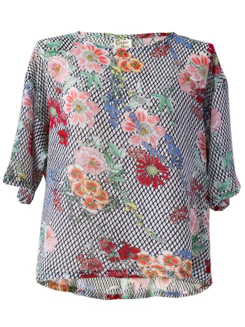 Haut en soie "Fishnet Floral" Jane