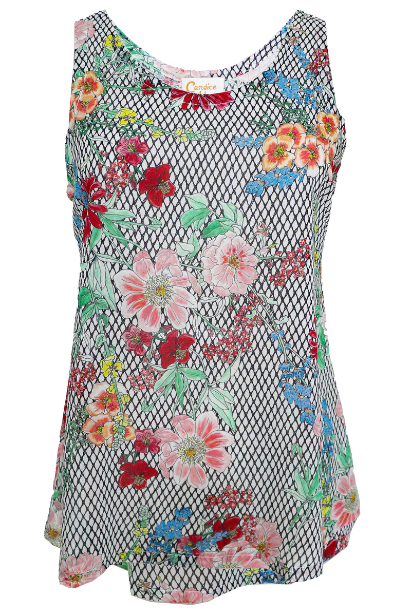 Juliette “Fishnet Floral” Silk Tank Top