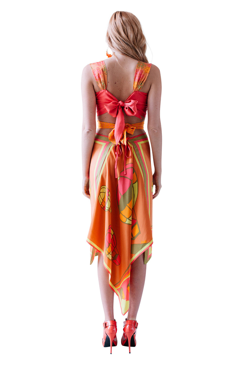 Ebony Summer Sky Silk Scarf Dress Summer Sky / Coral Gold / 1 P/S