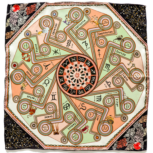 "Zodiac II" Silk Pocket Square / Small Scarf