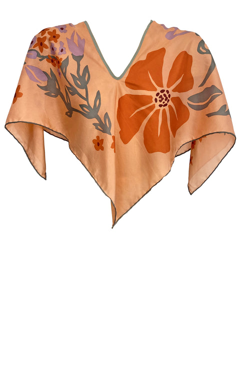 Haut châle foulard en soie "Bouquet de pêches" Shelly